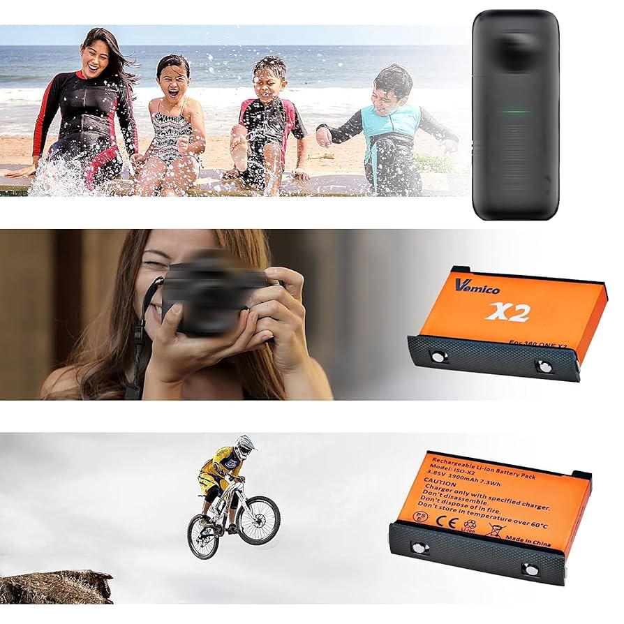 Amazon | Vemico 360 ONE X2バッテリー 充電器セット 2*1900mAh
